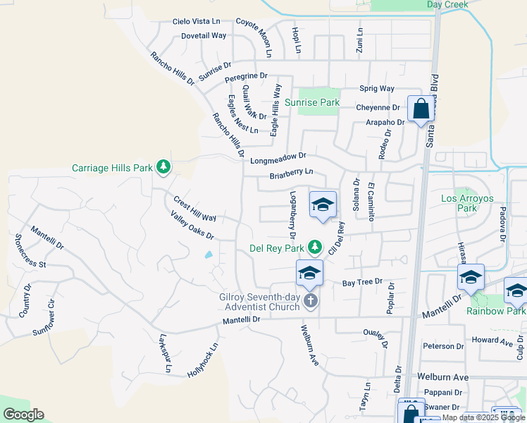 map of restaurants, bars, coffee shops, grocery stores, and more near 1486 Swallow Lane in Gilroy