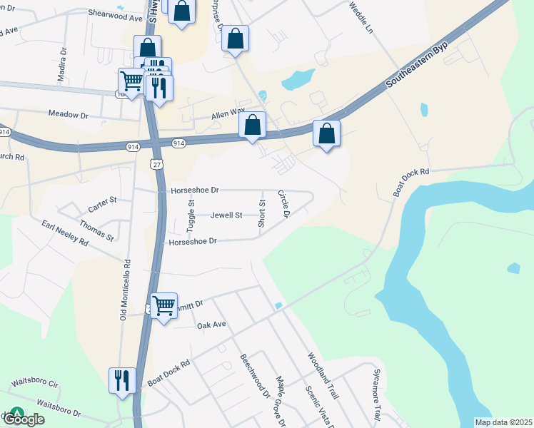map of restaurants, bars, coffee shops, grocery stores, and more near 55 Circle Drive in Somerset