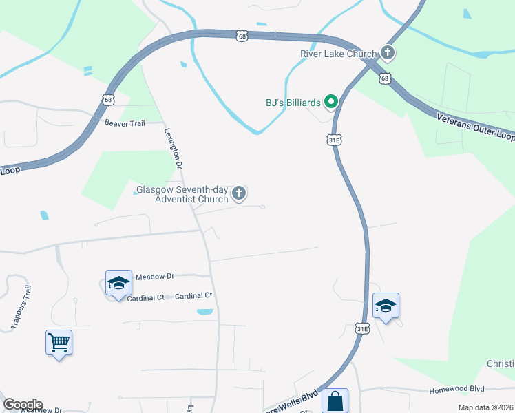 map of restaurants, bars, coffee shops, grocery stores, and more near 133 Stewart Dr in Glasgow