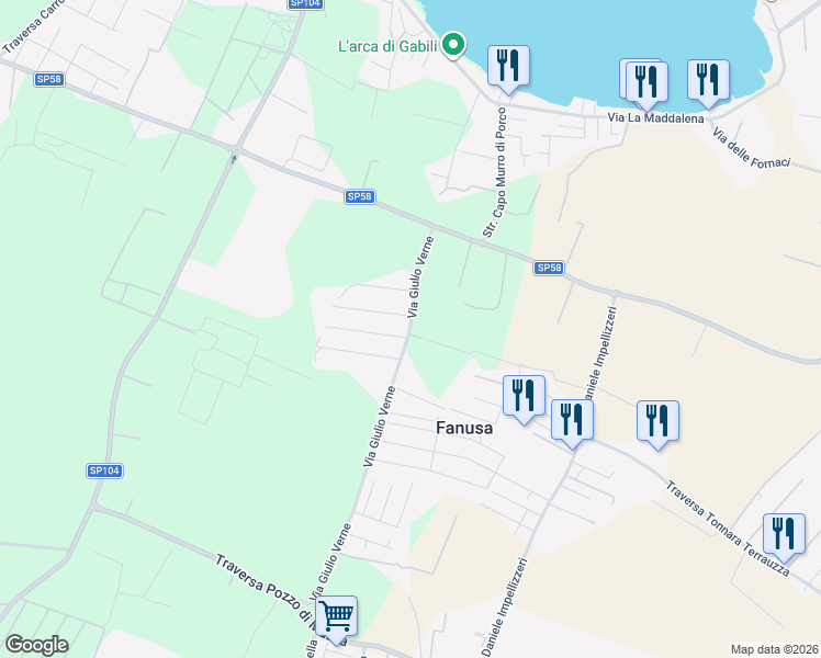 map of restaurants, bars, coffee shops, grocery stores, and more near 6 Via Filosseno in Fanusa