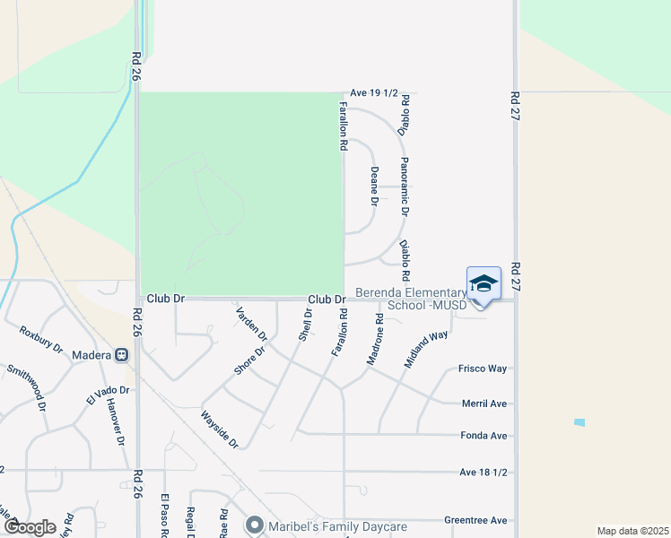 map of restaurants, bars, coffee shops, grocery stores, and more near 19124 Farallon Road in Madera