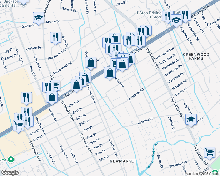 map of restaurants, bars, coffee shops, grocery stores, and more near 4112 Candlewood Drive in Hampton