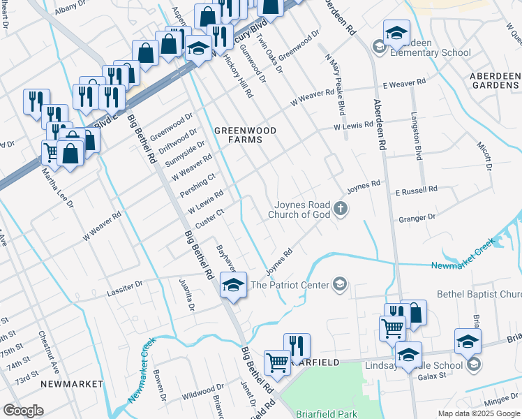 map of restaurants, bars, coffee shops, grocery stores, and more near 211 Eastfield Court in Hampton