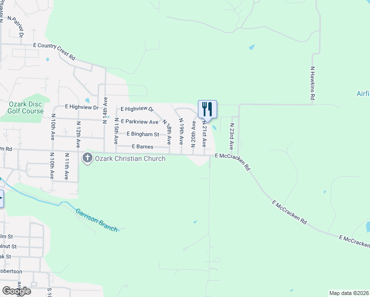 map of restaurants, bars, coffee shops, grocery stores, and more near 904 19th Avenue in Ozark