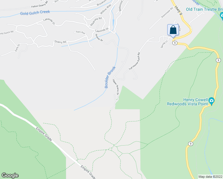 map of restaurants, bars, coffee shops, grocery stores, and more near 2165 Upper Scenic Drive in Felton