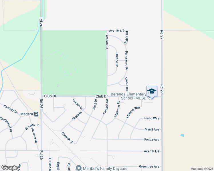map of restaurants, bars, coffee shops, grocery stores, and more near 19124 Farallon Road in Madera