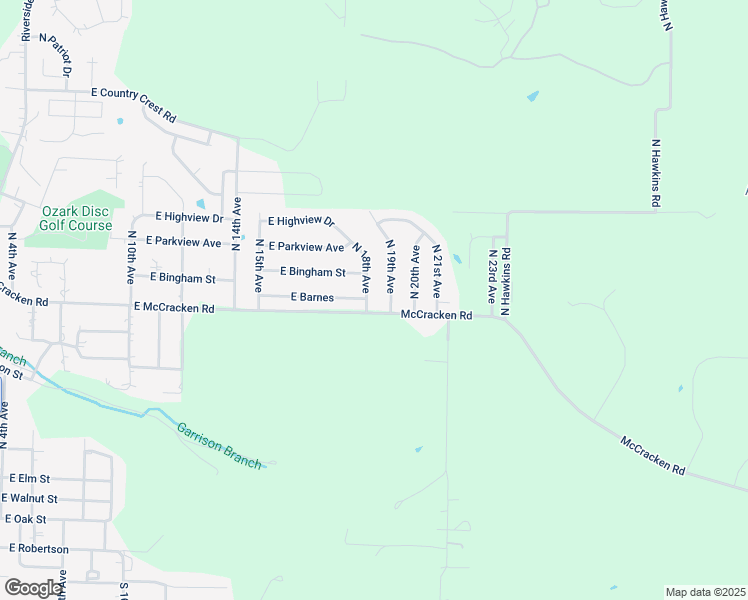 map of restaurants, bars, coffee shops, grocery stores, and more near 1710-1716 E Barnes in Ozark