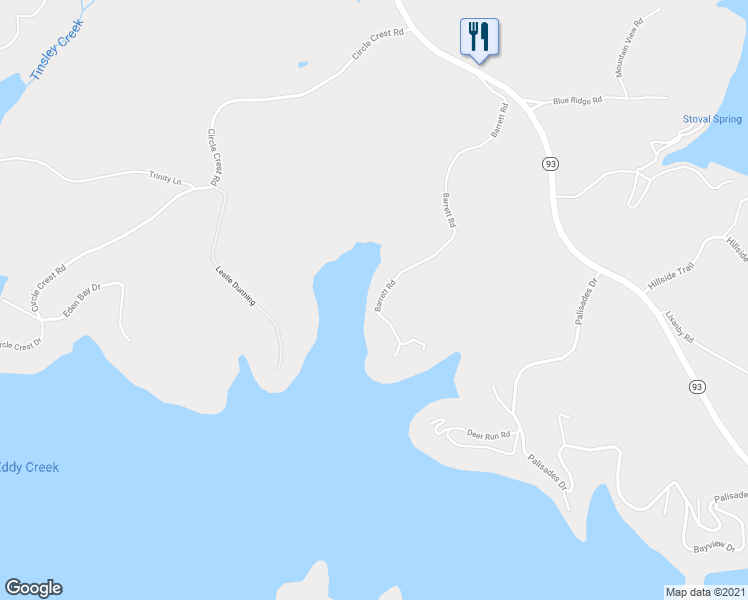 map of restaurants, bars, coffee shops, grocery stores, and more near 710 Barrett Road in Eddyville