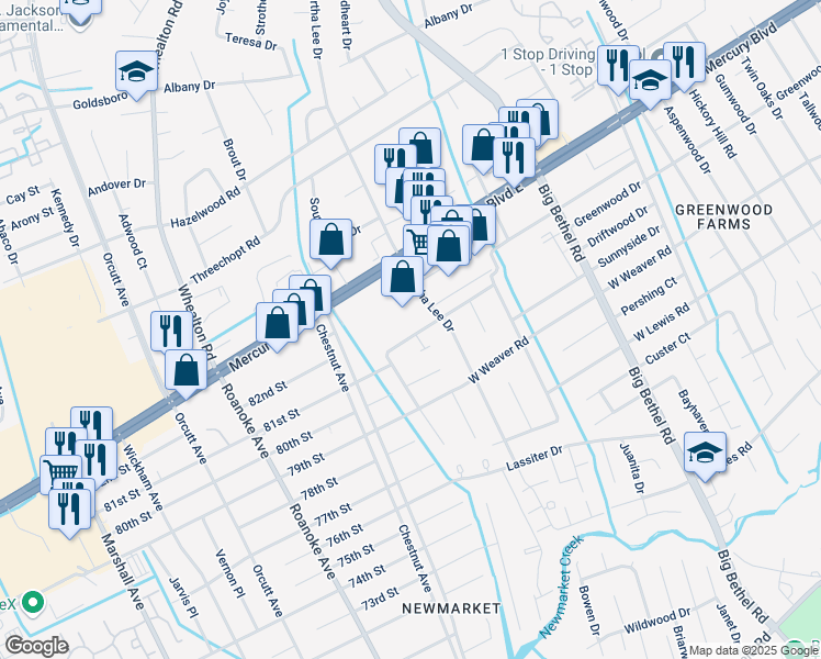 map of restaurants, bars, coffee shops, grocery stores, and more near 4112 Candlewood Drive in Hampton