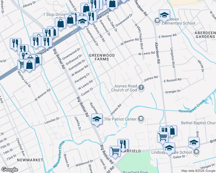 map of restaurants, bars, coffee shops, grocery stores, and more near 211 Eastfield Court in Hampton