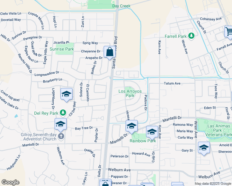 map of restaurants, bars, coffee shops, grocery stores, and more near 955 Ferragalli Court in Gilroy
