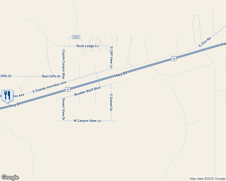 map of restaurants, bars, coffee shops, grocery stores, and more near 1275 South Sunset Drive in Kanab