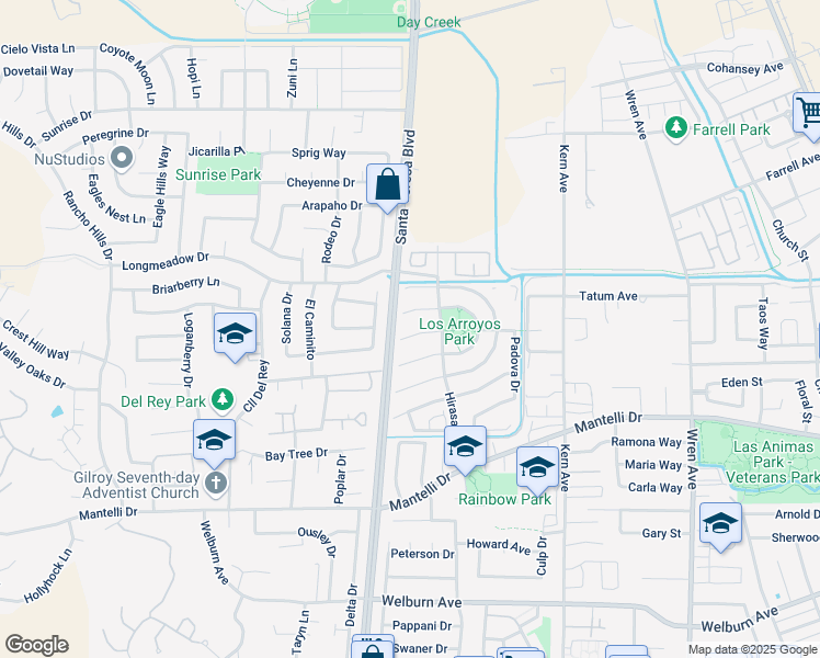 map of restaurants, bars, coffee shops, grocery stores, and more near 955 Ferragalli Court in Gilroy