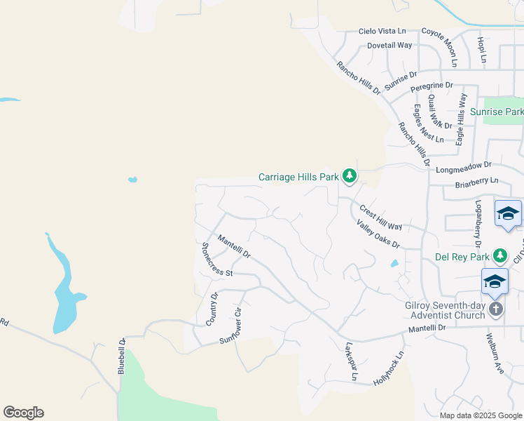 map of restaurants, bars, coffee shops, grocery stores, and more near 2302 Hoya Lane in Gilroy