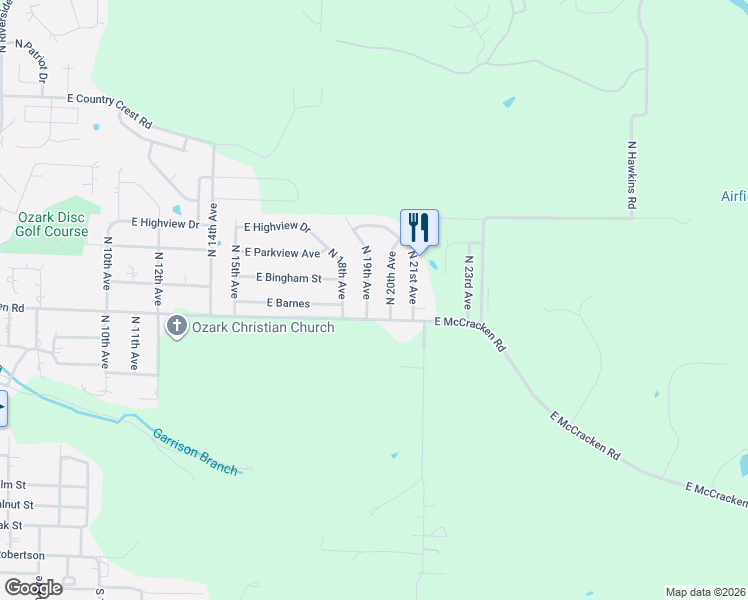 map of restaurants, bars, coffee shops, grocery stores, and more near 904 19th Avenue in Ozark