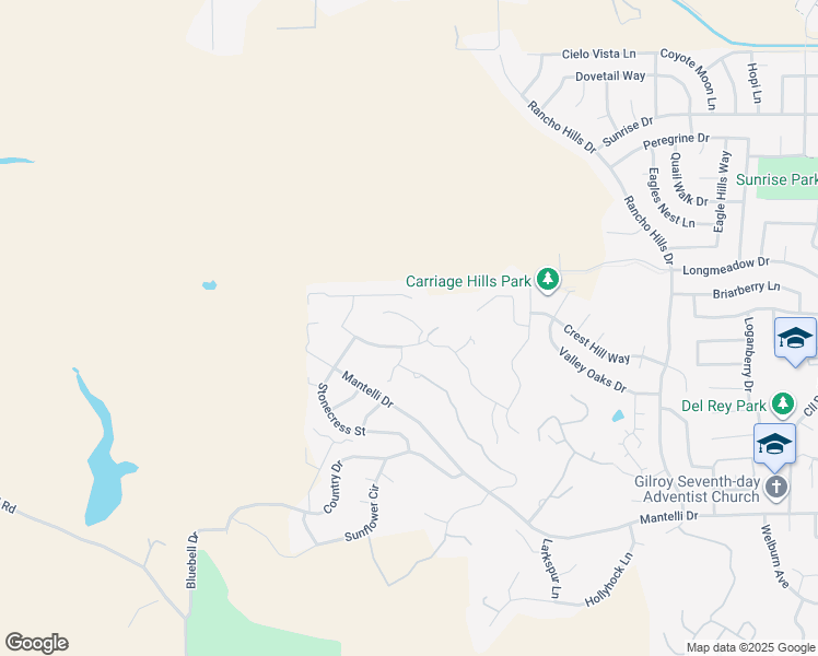 map of restaurants, bars, coffee shops, grocery stores, and more near 2302 Hoya Lane in Gilroy