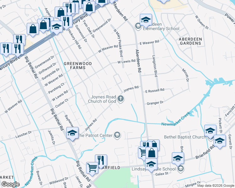 map of restaurants, bars, coffee shops, grocery stores, and more near 40 Joynes Road in Hampton