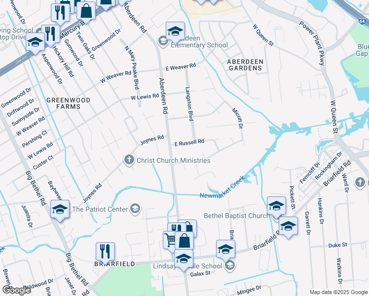 map of restaurants, bars, coffee shops, grocery stores, and more near 10 East Russell Road in Hampton