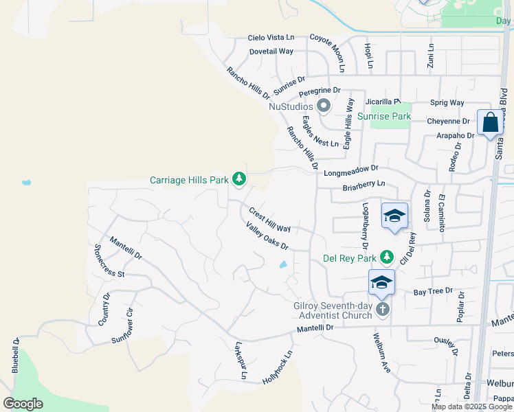 map of restaurants, bars, coffee shops, grocery stores, and more near 9227 Dove Court in Gilroy