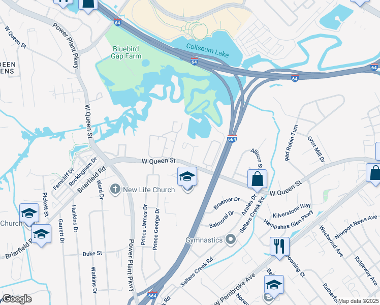 map of restaurants, bars, coffee shops, grocery stores, and more near in Hampton