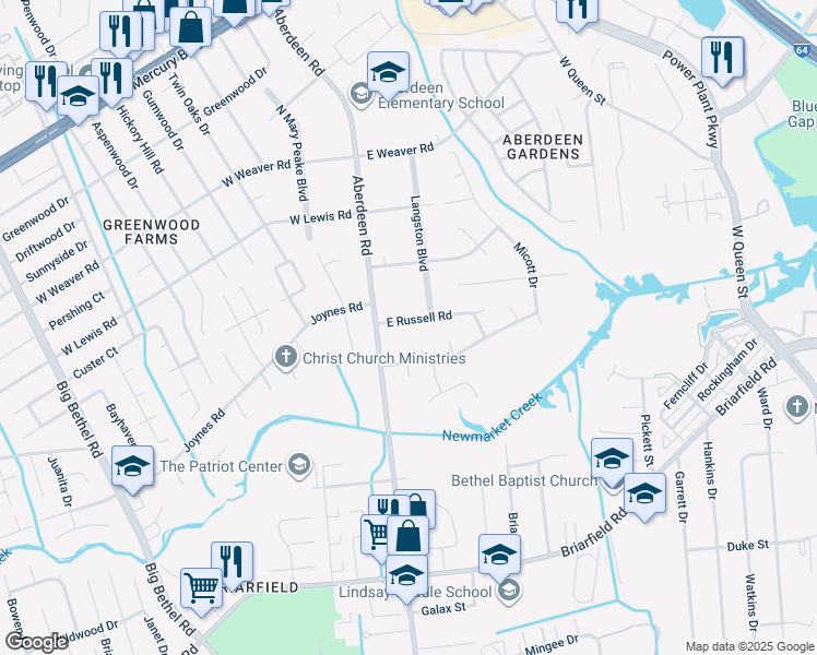 map of restaurants, bars, coffee shops, grocery stores, and more near 10 East Russell Road in Hampton