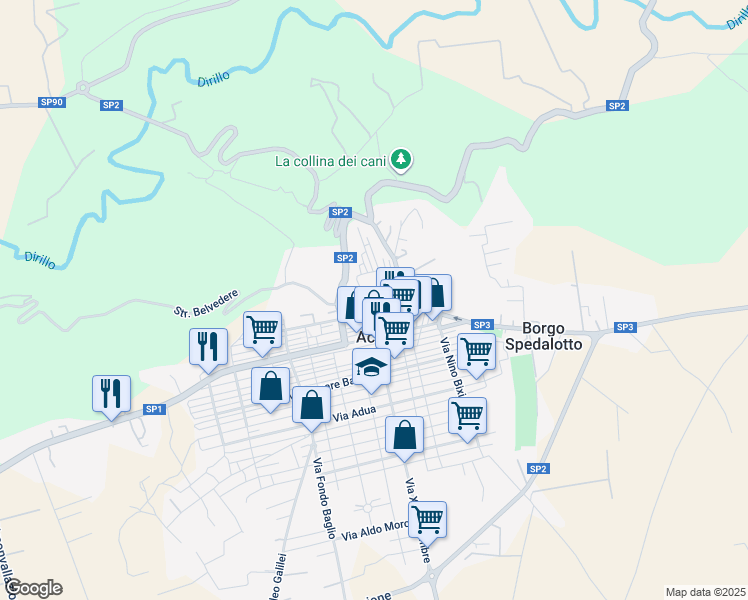 map of restaurants, bars, coffee shops, grocery stores, and more near 311 Via Roma in Acate