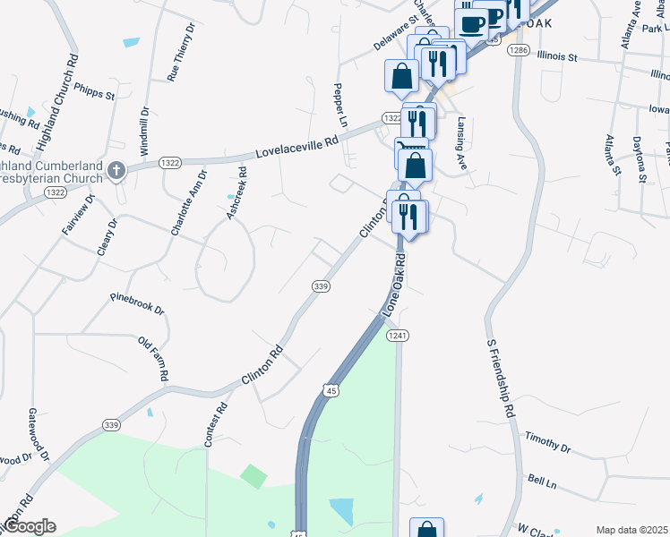 map of restaurants, bars, coffee shops, grocery stores, and more near 3649 Clinton Road in Paducah