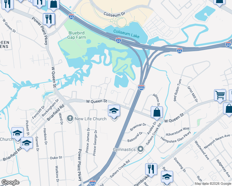map of restaurants, bars, coffee shops, grocery stores, and more near 3B Seafarer Court in Hampton