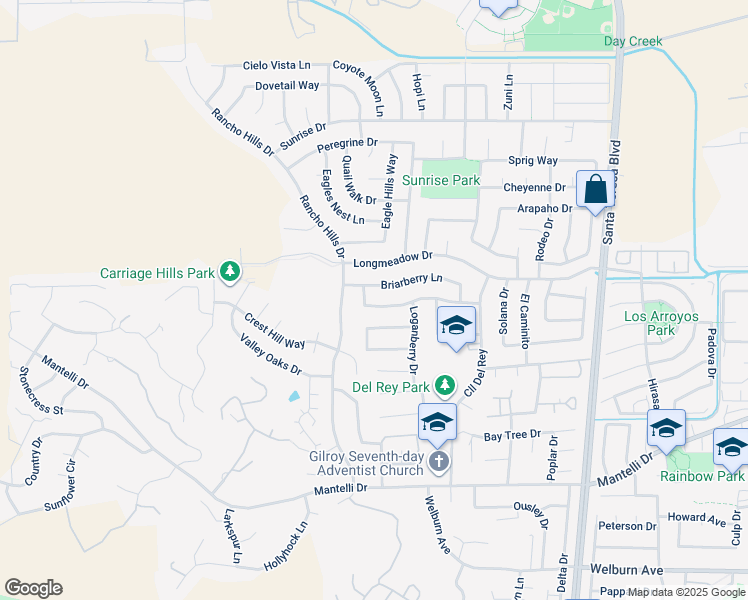map of restaurants, bars, coffee shops, grocery stores, and more near 1473 Pheasant Drive in Gilroy
