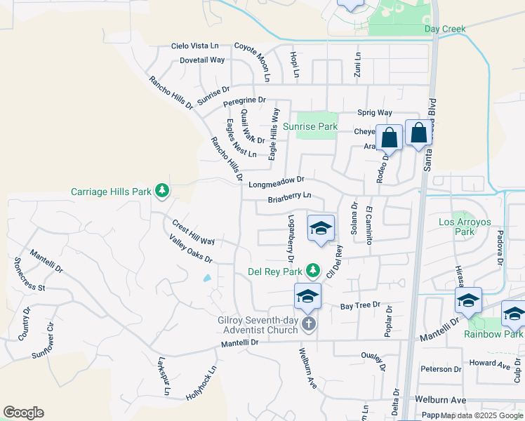 map of restaurants, bars, coffee shops, grocery stores, and more near 1473 Pheasant Drive in Gilroy