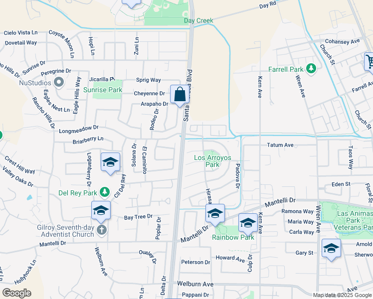 map of restaurants, bars, coffee shops, grocery stores, and more near 967 Martiri Court in Gilroy