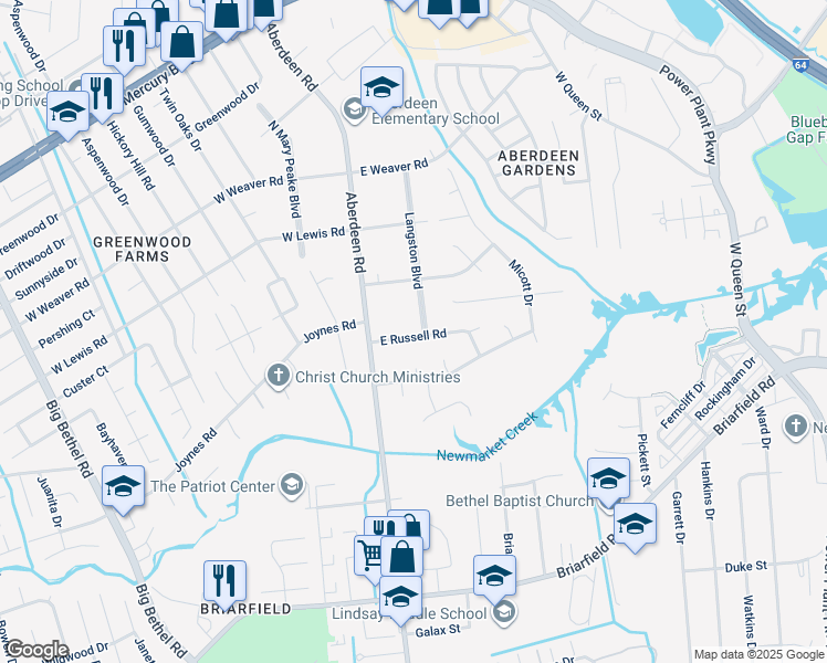 map of restaurants, bars, coffee shops, grocery stores, and more near 1 Langston Boulevard in Hampton