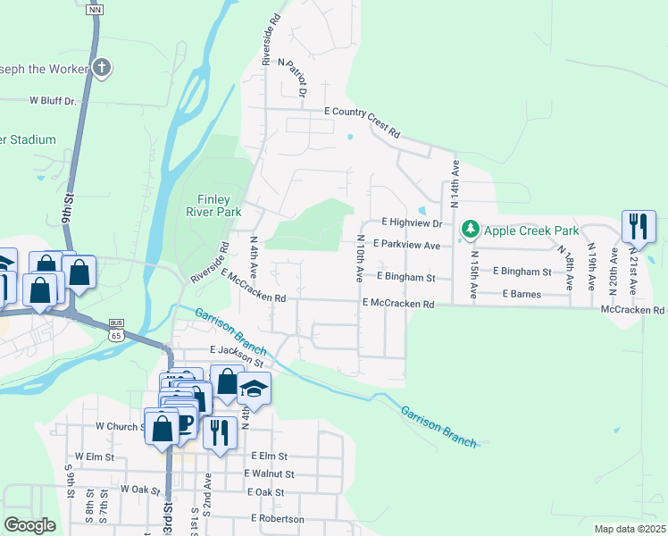 map of restaurants, bars, coffee shops, grocery stores, and more near 1203 North 10th Avenue in Ozark
