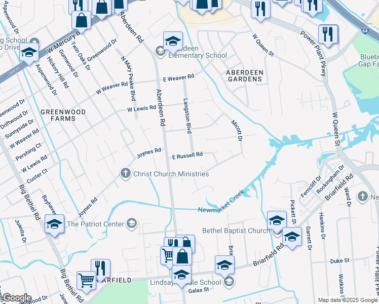 map of restaurants, bars, coffee shops, grocery stores, and more near 1 Langston Boulevard in Hampton