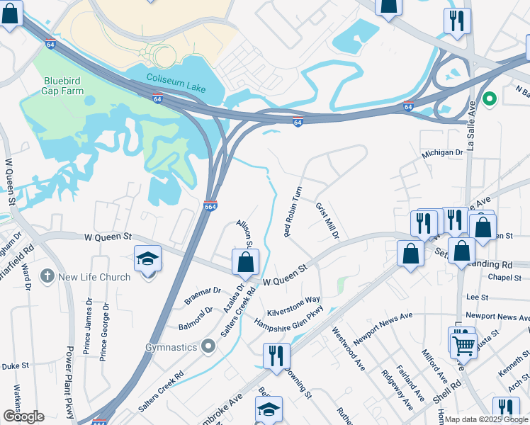 map of restaurants, bars, coffee shops, grocery stores, and more near 10 Robert Connor Drive in Hampton