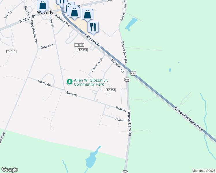map of restaurants, bars, coffee shops, grocery stores, and more near 243 Locust Drive in Waverly