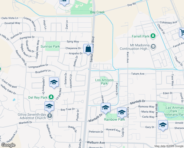 map of restaurants, bars, coffee shops, grocery stores, and more near 958 Monticelli Court in Gilroy