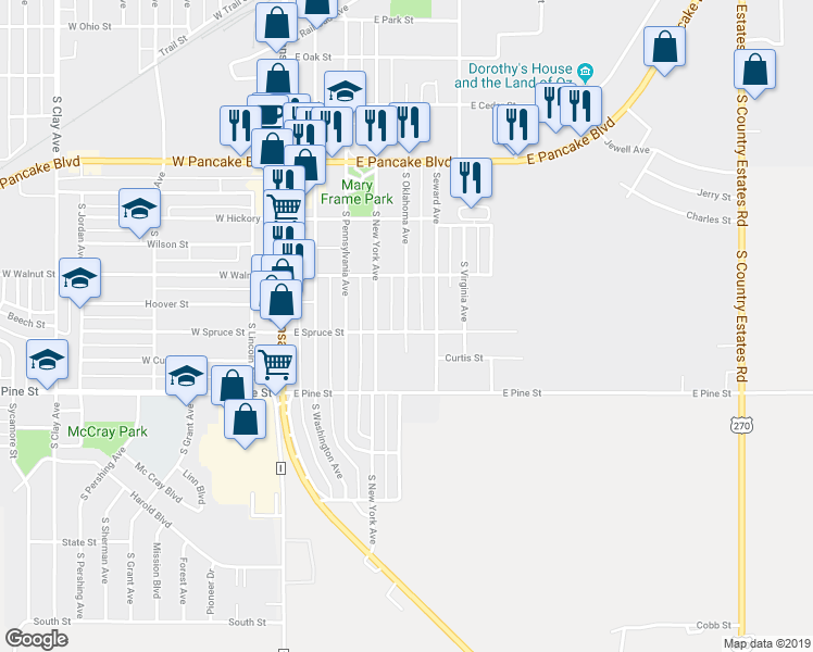 map of restaurants, bars, coffee shops, grocery stores, and more near 706 South Oklahoma Avenue in Liberal