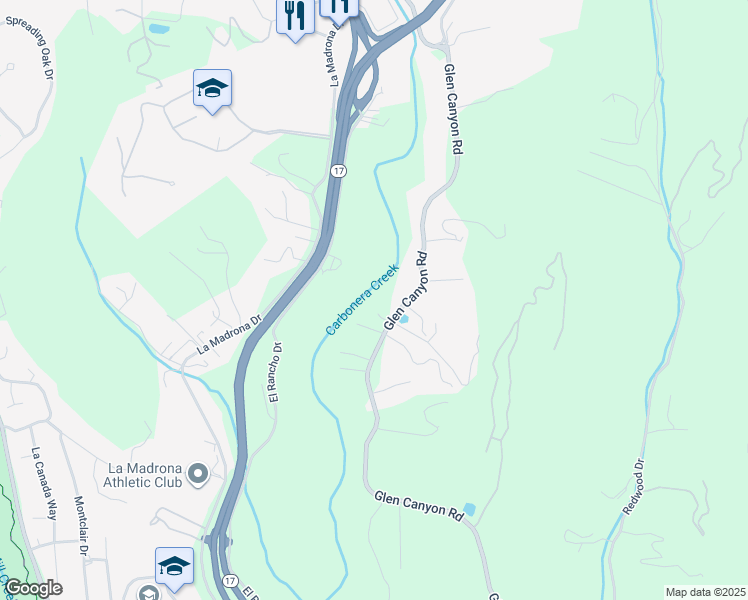 map of restaurants, bars, coffee shops, grocery stores, and more near 2430 Glen Canyon Rd in Santa Cruz