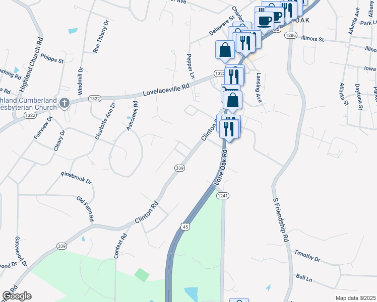 map of restaurants, bars, coffee shops, grocery stores, and more near 110 Ora Lane in Paducah