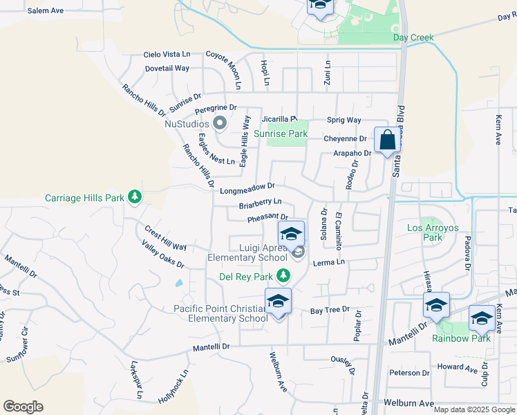 map of restaurants, bars, coffee shops, grocery stores, and more near 1390 Briarberry Lane in Gilroy