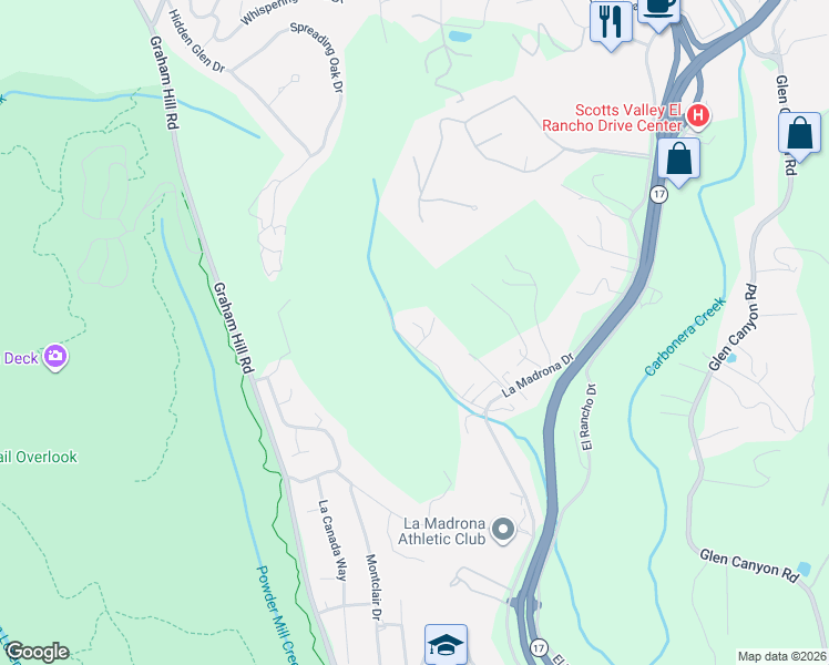 map of restaurants, bars, coffee shops, grocery stores, and more near 90 Via Vinca in Santa Cruz