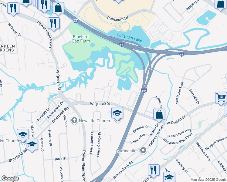 map of restaurants, bars, coffee shops, grocery stores, and more near 42B Inlandview Drive in Hampton