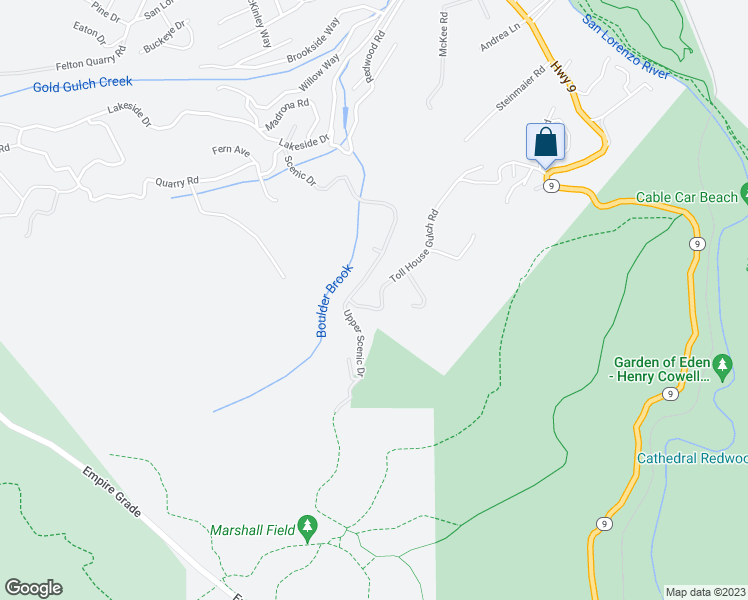 map of restaurants, bars, coffee shops, grocery stores, and more near 770 Toll House Gulch Road in Felton