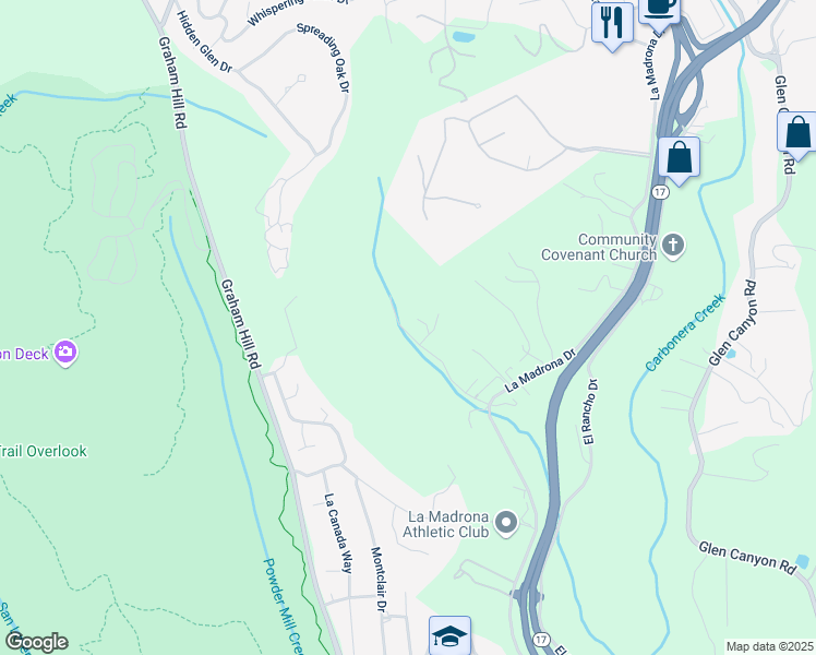 map of restaurants, bars, coffee shops, grocery stores, and more near 90 Via Vinca in Santa Cruz