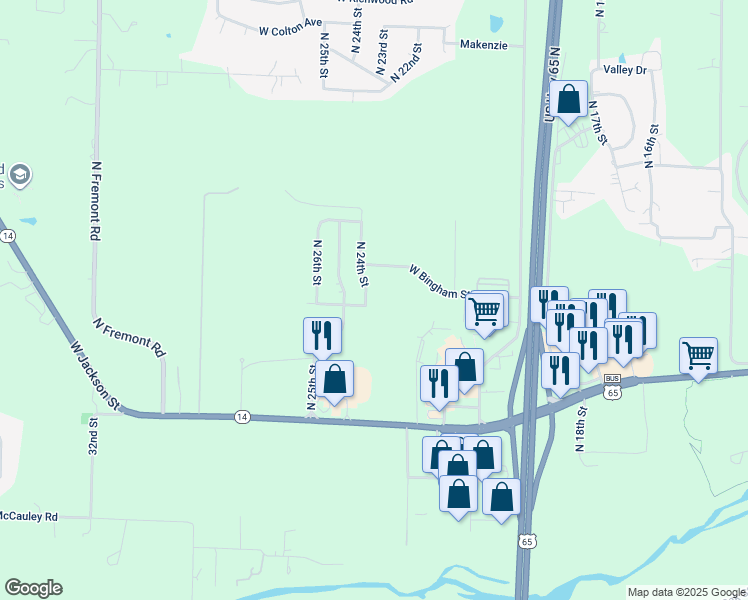map of restaurants, bars, coffee shops, grocery stores, and more near 1002 North 24th Street in Ozark