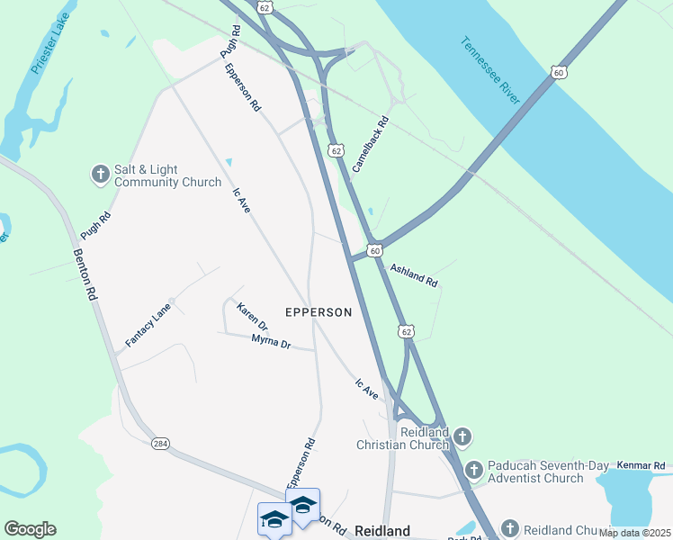 map of restaurants, bars, coffee shops, grocery stores, and more near 5105-5199 Reidland Road in Paducah