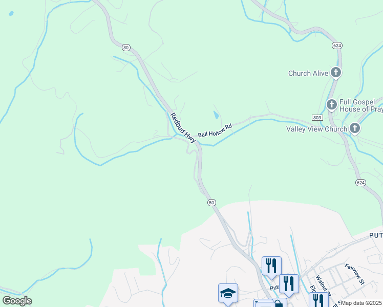 map of restaurants, bars, coffee shops, grocery stores, and more near State Route 1107 in Honaker