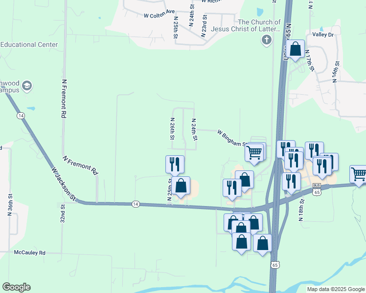 map of restaurants, bars, coffee shops, grocery stores, and more near 1003 North 25th Street in Ozark