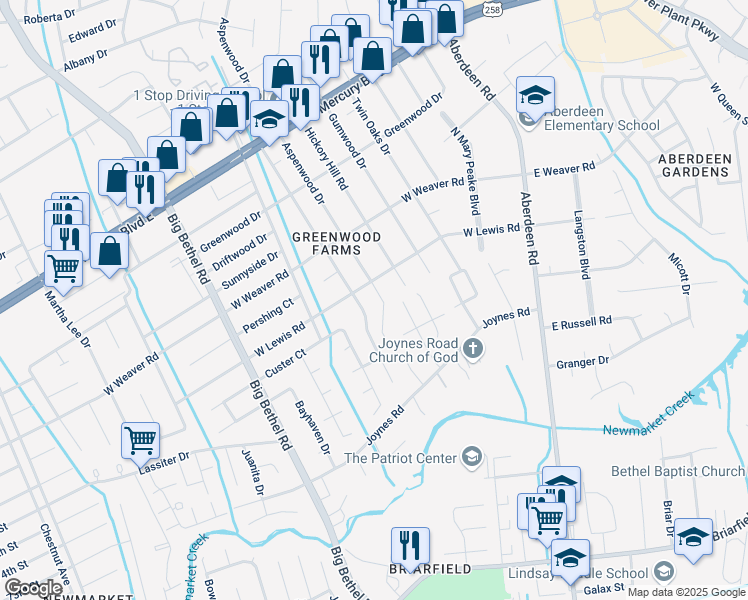 map of restaurants, bars, coffee shops, grocery stores, and more near 1125 Lodi Court in Hampton